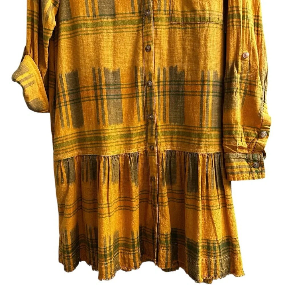 PILCRO Anthropologie Tangier Dress Tunic Shirt Mustard Yellow Plaid Size Med - Picture 5 of 12